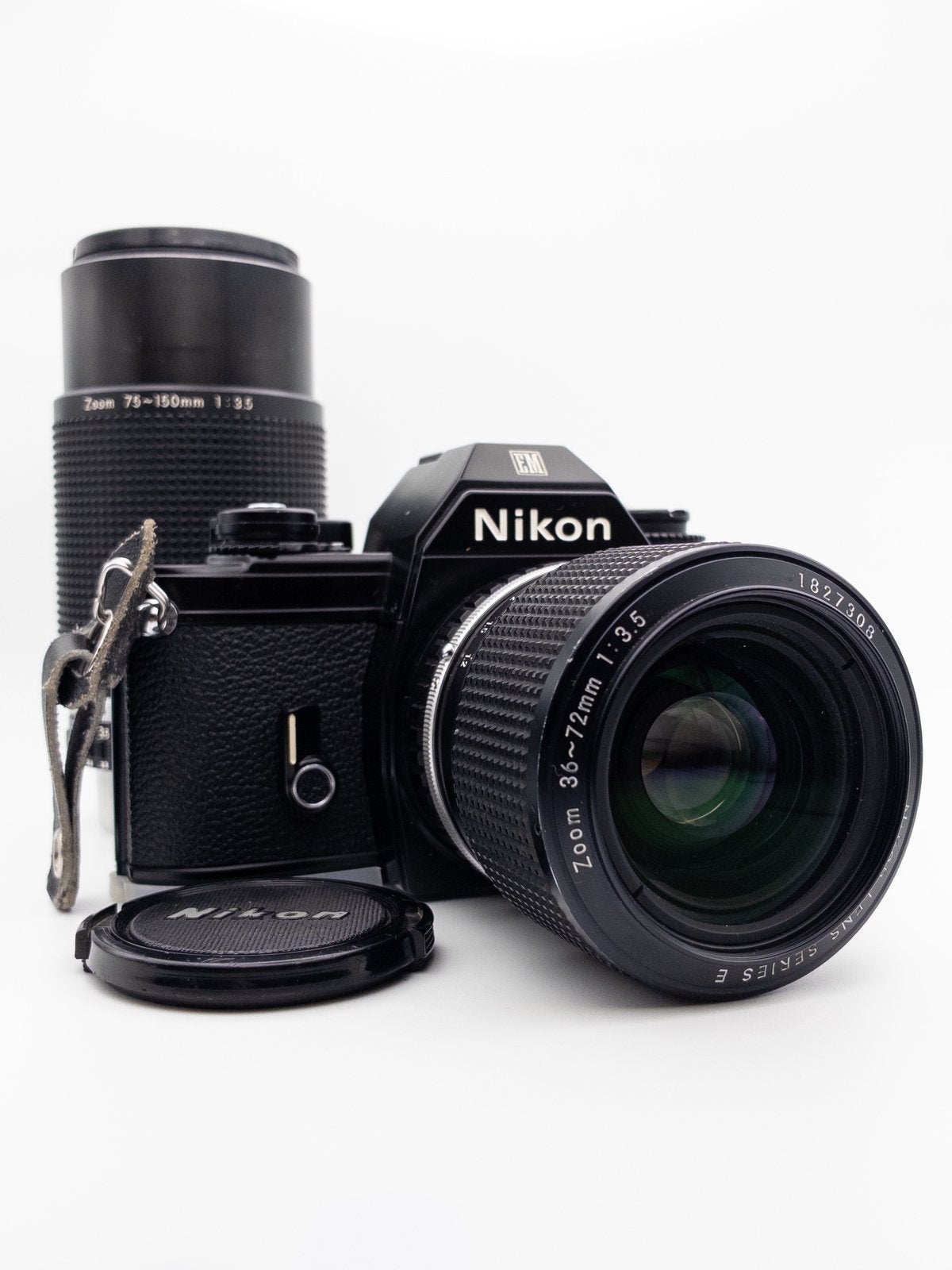 Nikon EM + Nikon Series E Zoomlens Set 36-72mm en 75-150mm, Audio, Tv en Foto, Fotocamera's Analoog, Zo goed als nieuw, Spiegelreflex