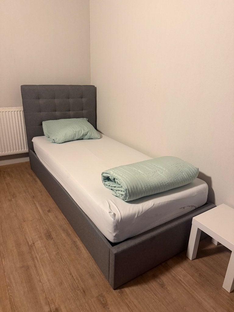 Eenpersoonsbed boxspring, 90 cm, Gris, 210 cm, Enlèvement