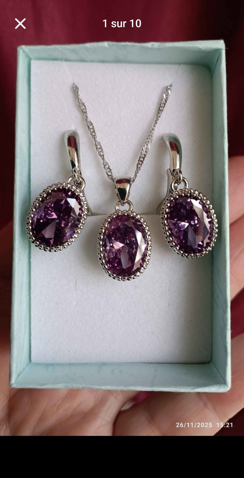 Ensemble en argent massif avec zirconium violet, Bijoux, Sacs & Beauté, Pendentifs, Neuf, Argent, Violet, Enlèvement