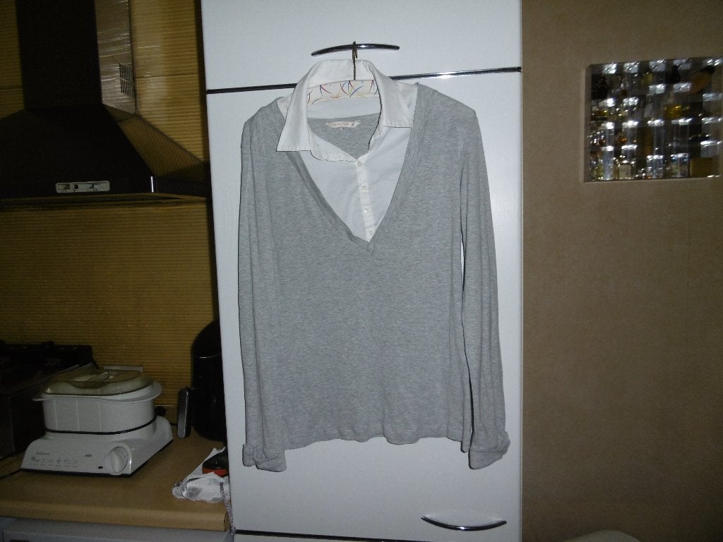 kledij dames bloes-trui L "xandres" wit/grijs, Kleding | Dames, Maat 42/44 (L), Ophalen of Verzenden, Zo goed als nieuw, Grijs