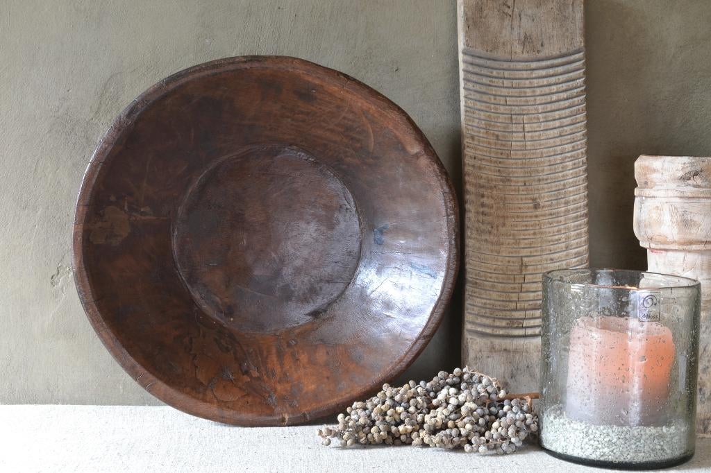 Oude houten schaal 40/41 cm, Gebruikt, Schaal, Rond, Ophalen of Verzenden