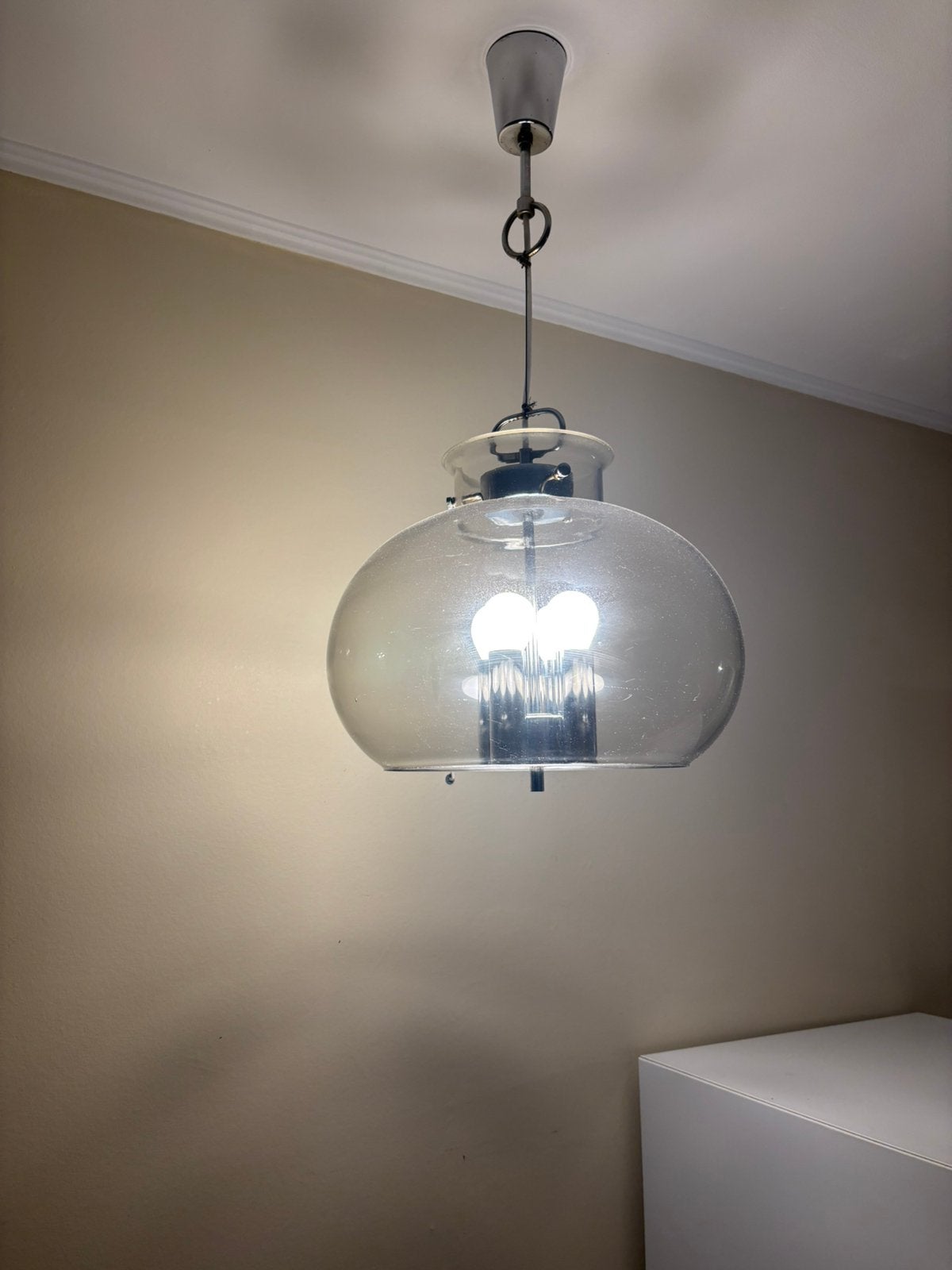 Mooie glazen hanglamp uit de jaren 70, Ophalen of Verzenden, Zo goed als nieuw, Glas