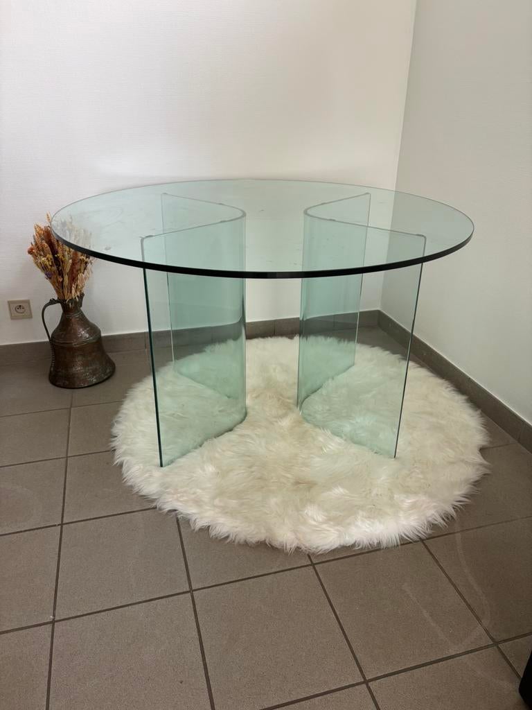 Vintage ronde tafel FIAM Italia, Ophalen, Zo goed als nieuw, Rond, Glas