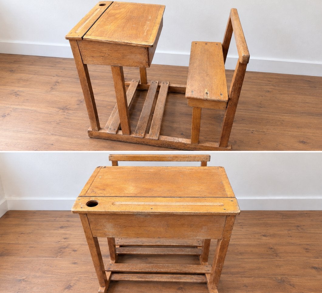 Banc d'école vintage, Maison & Meubles, Vintage, Bureau enfant, Bois, Espace de rangement