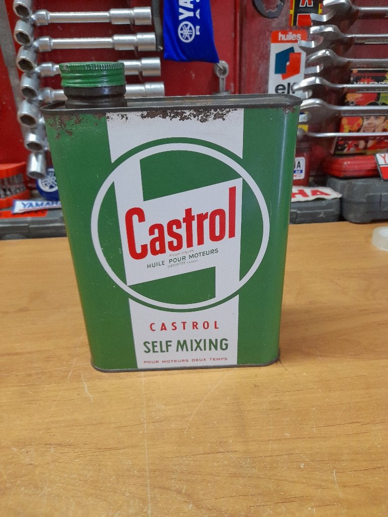 ancien bidon huile vide castrol self mixing 2 temps moto 2t, Collections, Marques & Objets publicitaires, Utilisé, Autres types
