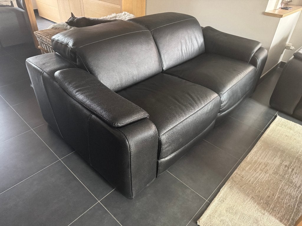Salon zwart leder, Huis en Inrichting, Ophalen, Gebruikt, Leer
