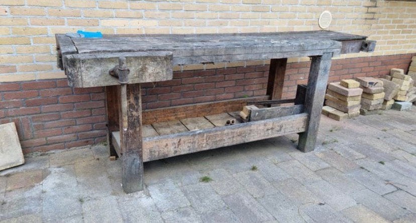 Robuuste Werkbank 242cm, Doe-het-zelf en Bouw, Werkbanken, Zo goed als nieuw, Bankschroef, Ophalen