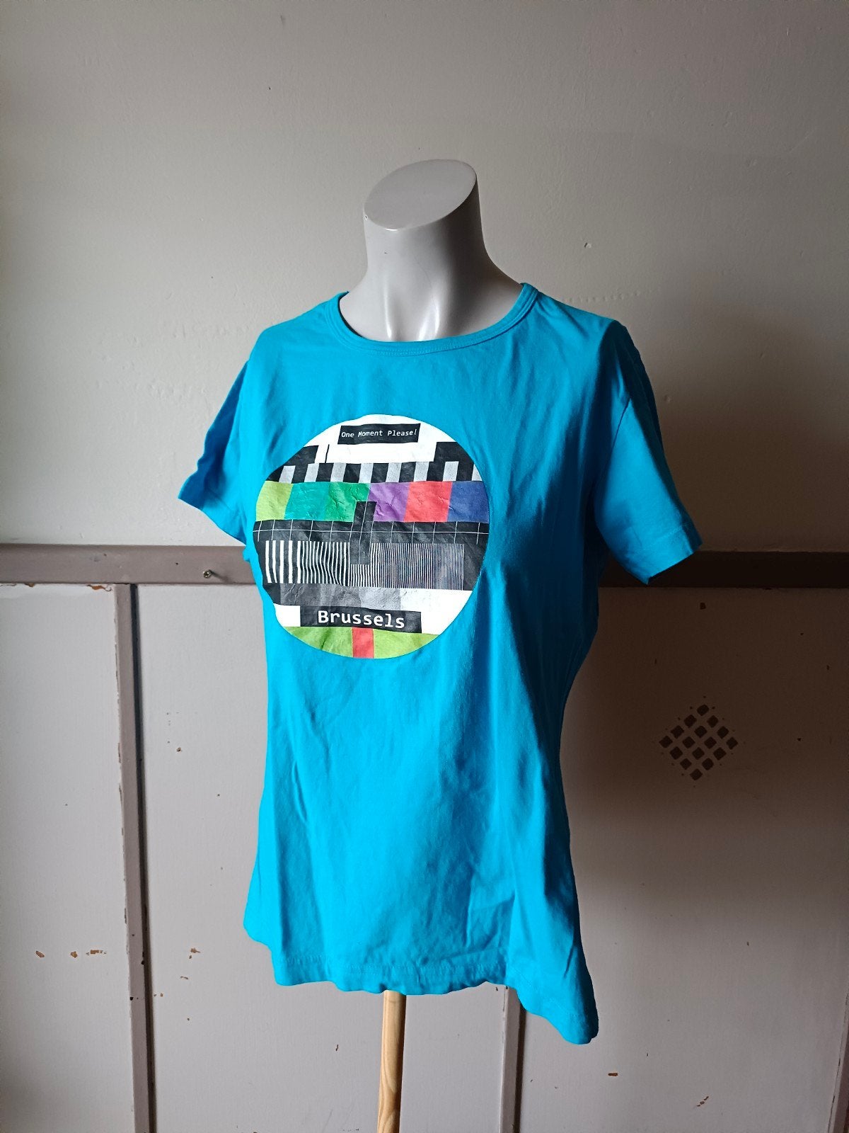 T-shirt vintage rétro M/L, Enlèvement ou Envoi, Taille 38/40 (M), Bleu, Manches courtes