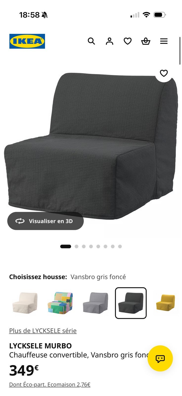 Canapé lit ikea 1 place, Enlèvement, Comme neuf, Gris