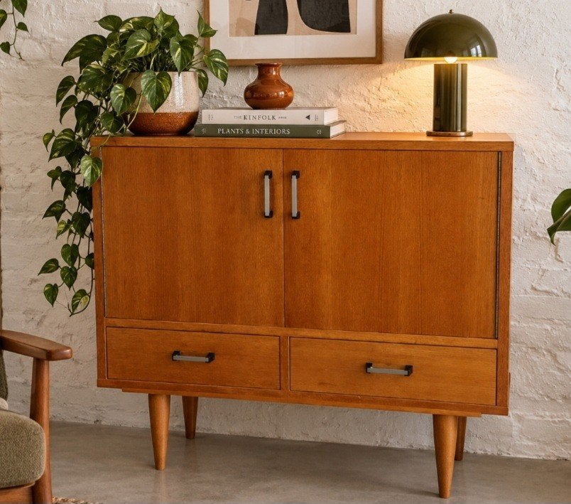 Armoire vintage à 2 portes et 2 tiroirs en teck., Enlèvement