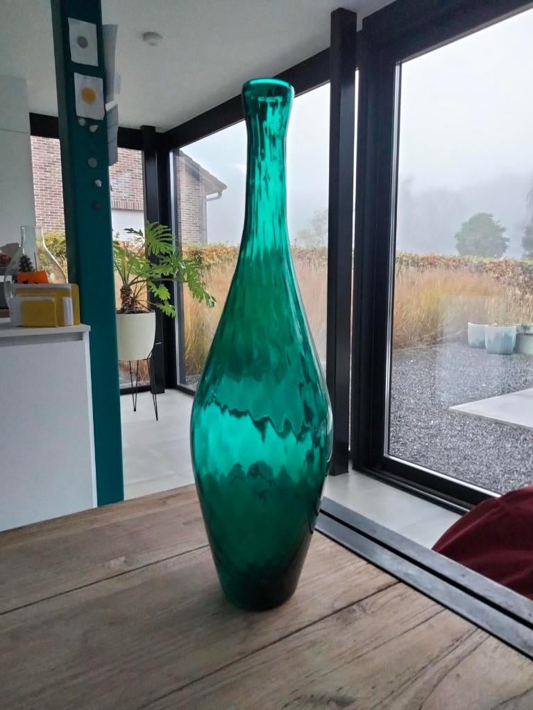 1960s vintage XL vaas glas Empoli ? Italy, Ophalen of Verzenden, Huis en Inrichting