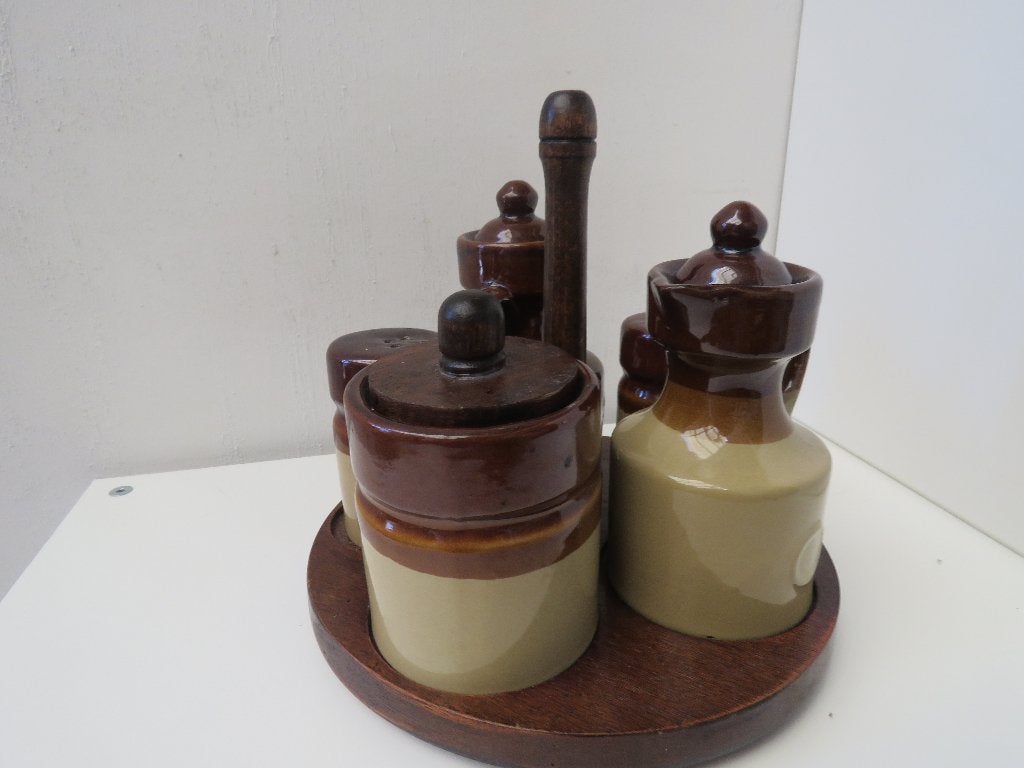Vintage keramische Peper- zoutstel, olie, azijn en mosterd, Antiek en Kunst, Ophalen of Verzenden