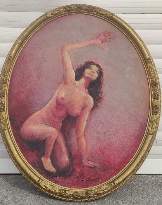 huile sur panneau nu signe hubert borguet, Antiquités & Art, Enlèvement ou Envoi, Panneau