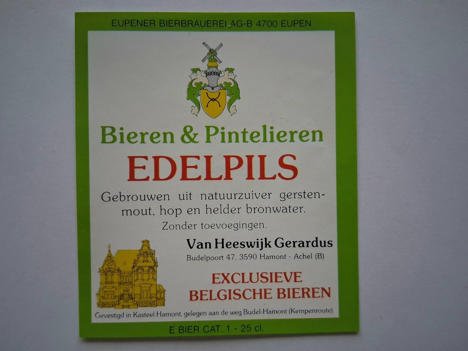 bieretiket Belgie Eupener Bierbrauerei Eupen : Edelpils, Collections, Envoi, Utilisé, Autres types, Autres marques
