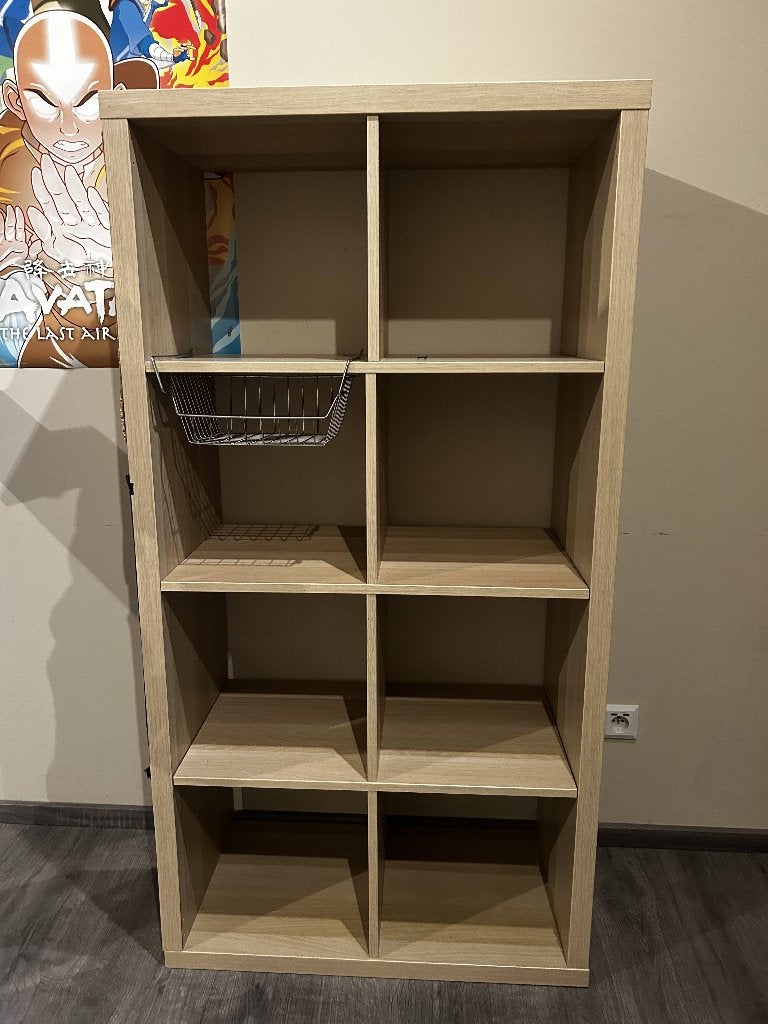 IKEA Kallax 2x4 – 8 vakken – eiken look + draadmand, Enlèvement