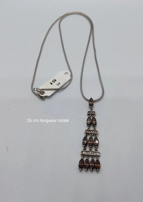 Chaîne avec pendentif à strass brun, en argent 925, Bijoux, Sacs & Beauté, Colliers, Enlèvement ou Envoi, Brun, Argent, Neuf