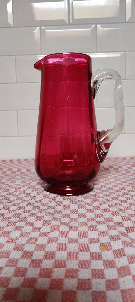 Vintage robijnrode glazen waterkan / wijnkan, Antiek en Kunst, Antiek | Glaswerk en Kristal, Ophalen