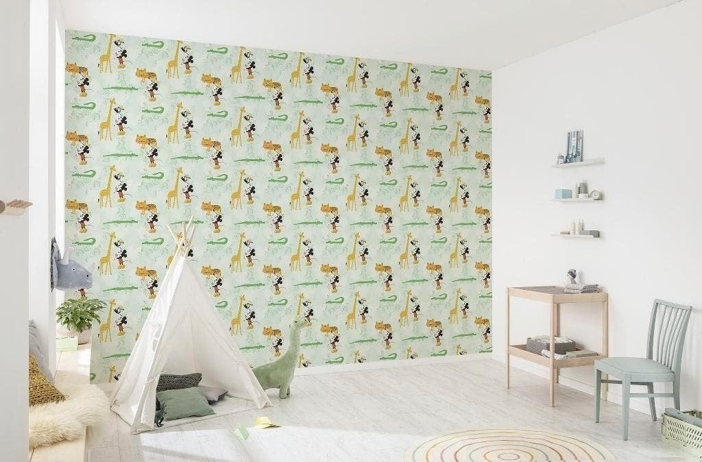Mickey Mouse Vlies Behangrol - 1005x53 cm - Zoo Jungle Kamer, Verzenden, Nieuw, Disney, Wanddecoratie