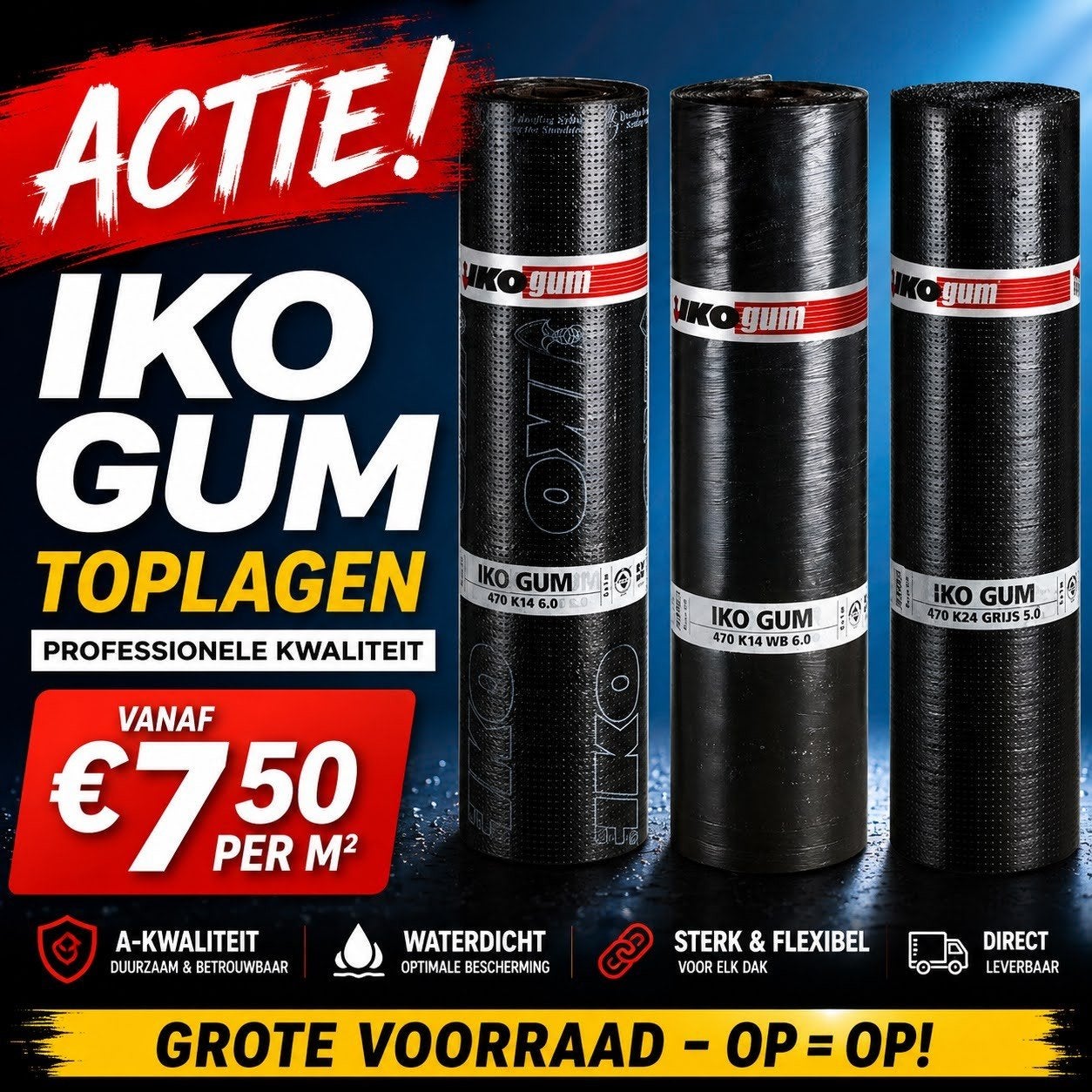 OPRUIMING – A-KWALITEIT IKO TOPLAGEN vanaf €7,50 per m²!, Ophalen, Overige materialen, Zwart, Nieuw