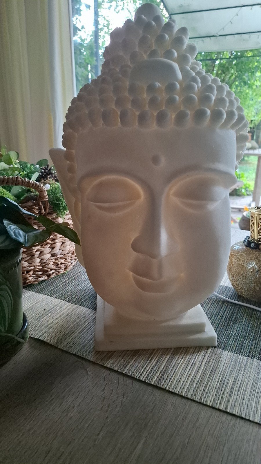 Lampadaire Bouddha en stéatite, Maison & Meubles, Accessoires pour la Maison | Statues de Bouddha, 47 cm, Avec éclairage, Blanc