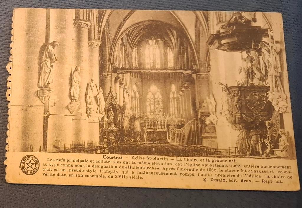 Kortrijkse Sint-Martinuskerk, de preekstoel en het hoofdschi, Ophalen of Verzenden, West-Vlaanderen