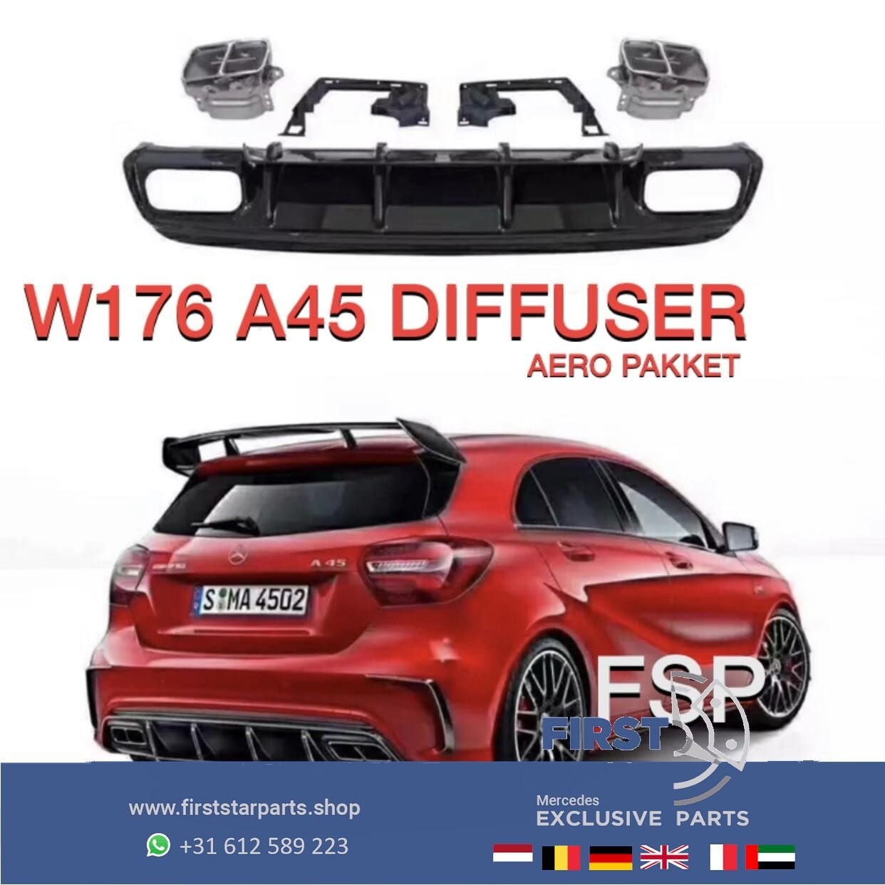 W176 A45 AMG DIFFUSER + UITLAATSIERSTUKKEN FACELIFT 2012-201, Auto-onderdelen, Gebruikt, -, Ophalen of Verzenden, -