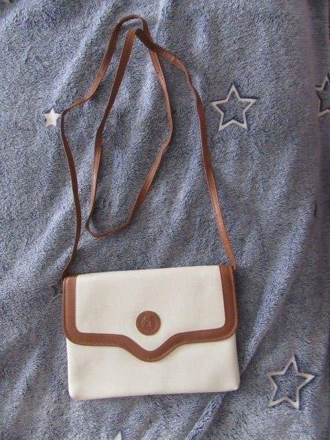 Klein wit met bruin handtasje - handtas, Handtassen en Accessoires, Ophalen of Verzenden, Gebruikt, Wit, Handtas