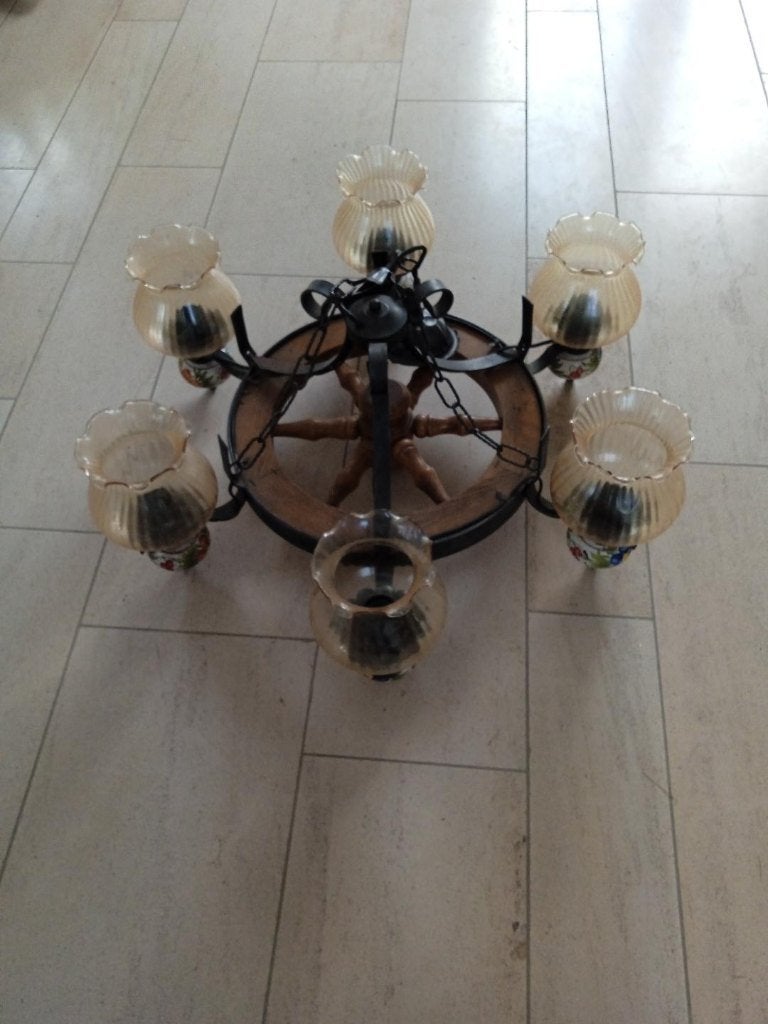 suspension vintage 6 globes, Enlèvement, Utilisé