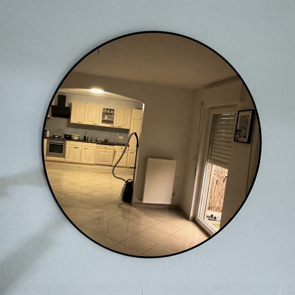 Moderne Ronde Wandspiegel met Smoke bruin Glas, Ophalen, Zo goed als nieuw