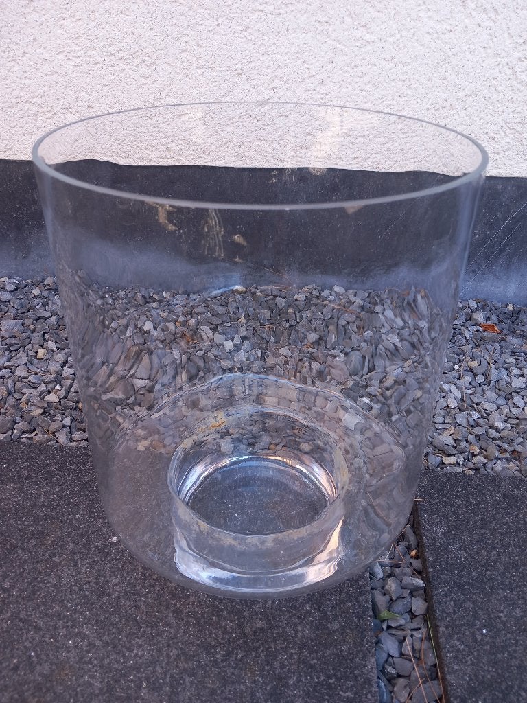 Grand vase/contenant en verre soufflé, Fait main, Transparent, 35 cm, Verre