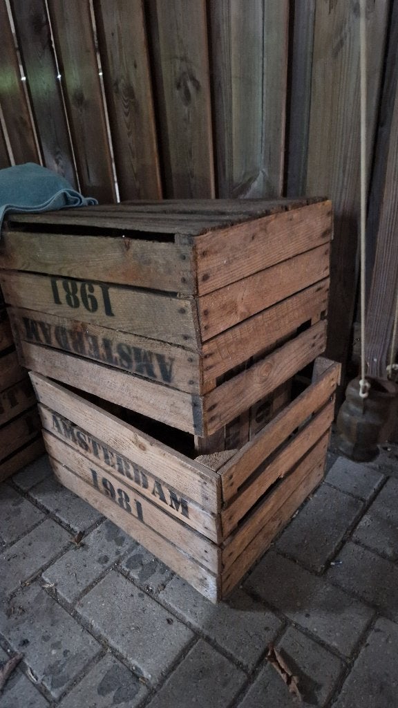 Oude houten fruit bakken, Ophalen, Gebruikt, Bruin, Vintage