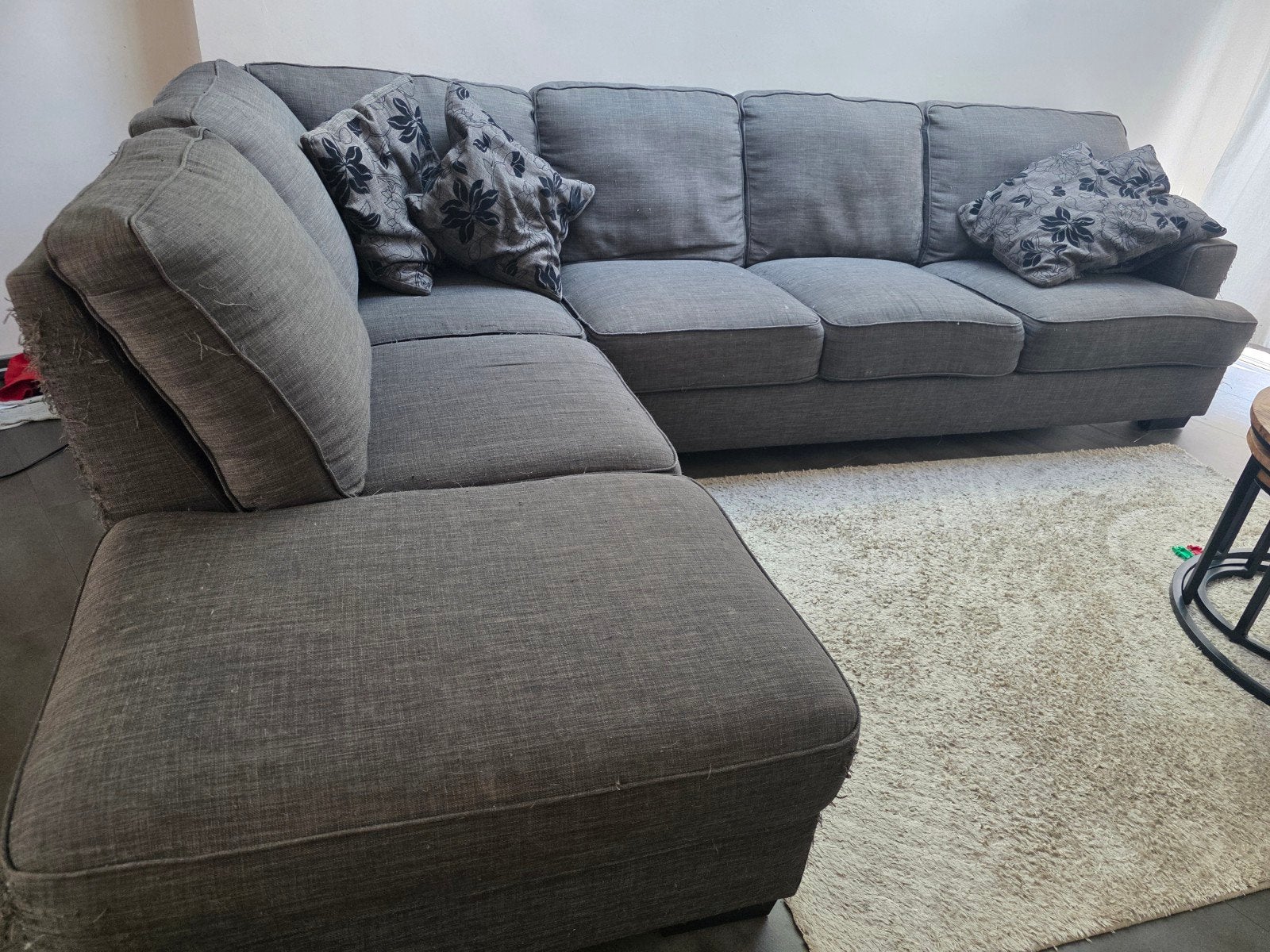 hoeksalon 300cm220cc+ poef donkergrijs, Enlèvement, Comme neuf, Tissus