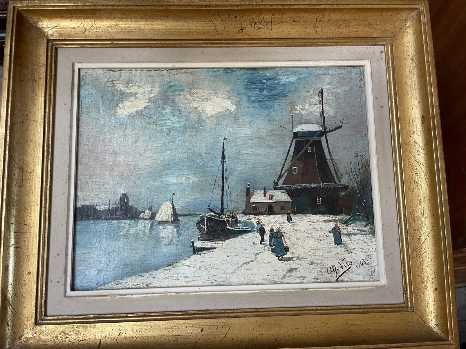 Peinture a l’huile sur toile. Alf. Vits 1903, Peinture à l'huile, Paysage, Enlèvement, Encadré
