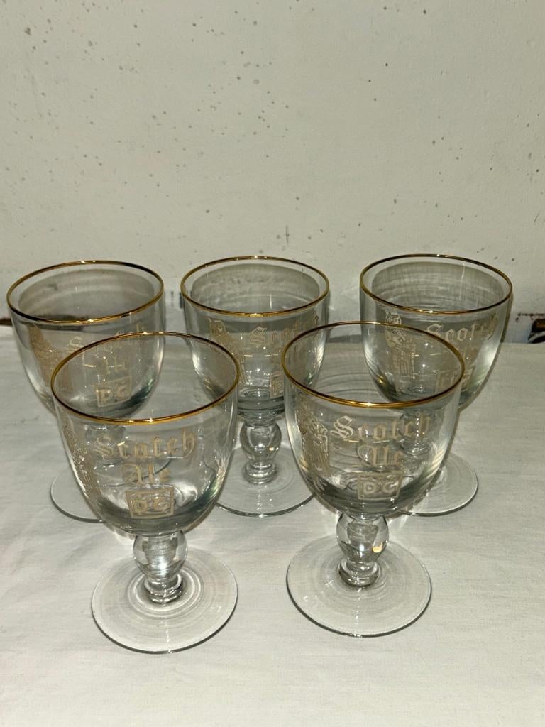 Lot van 5 oude Scotch Ale glazen (1940), Enlèvement, Utilisé, Verre à bière