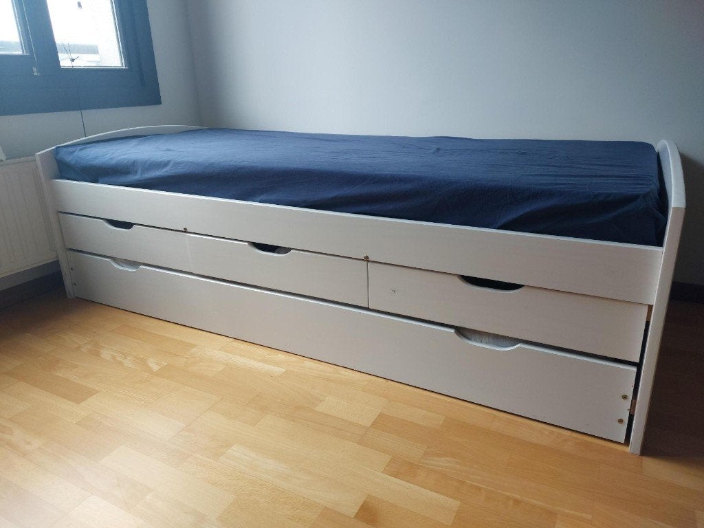 cadre de lit 90X200 avec lit tiroir et 3 tiroirs rangement, 90 cm, Une personne, Enlèvement, Utilisé