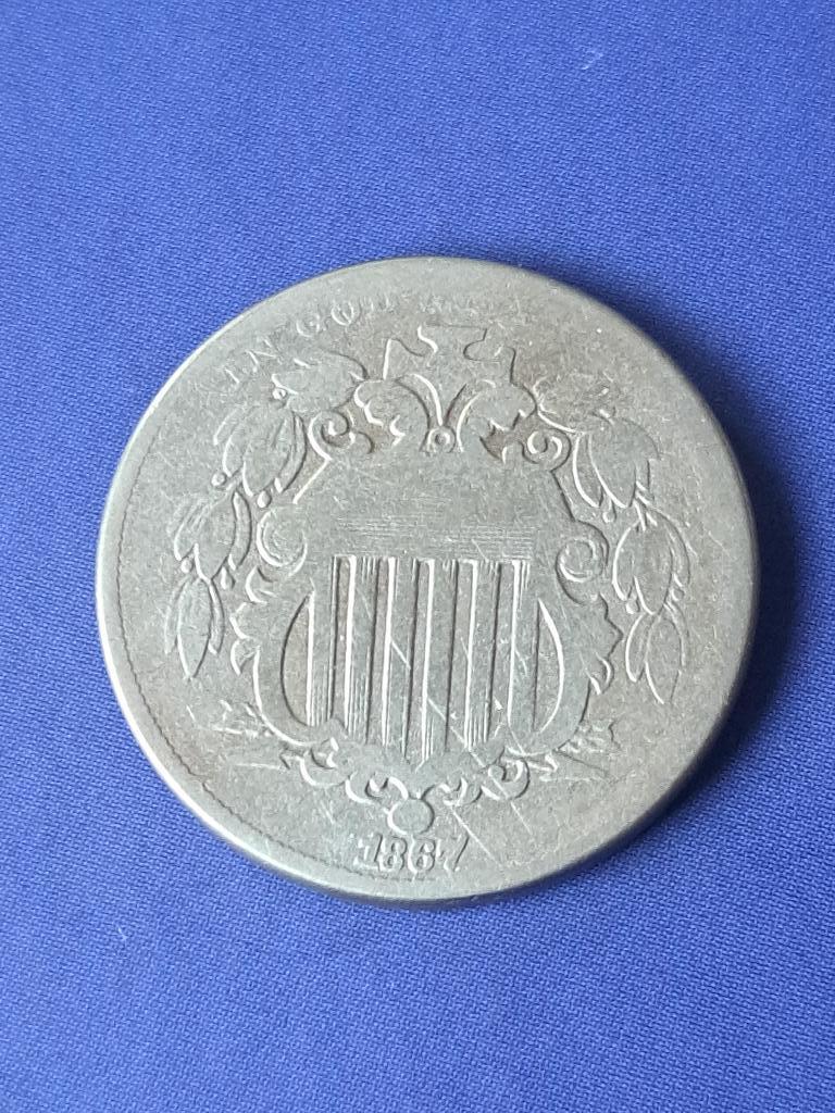 1867 États-Unis 5 cents ou nickel, Envoi, Amérique du Nord, Monnaie en vrac