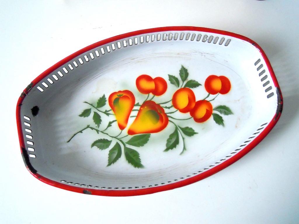 Oude emaille broodmand met fruit, Antiek en Kunst, Verzenden