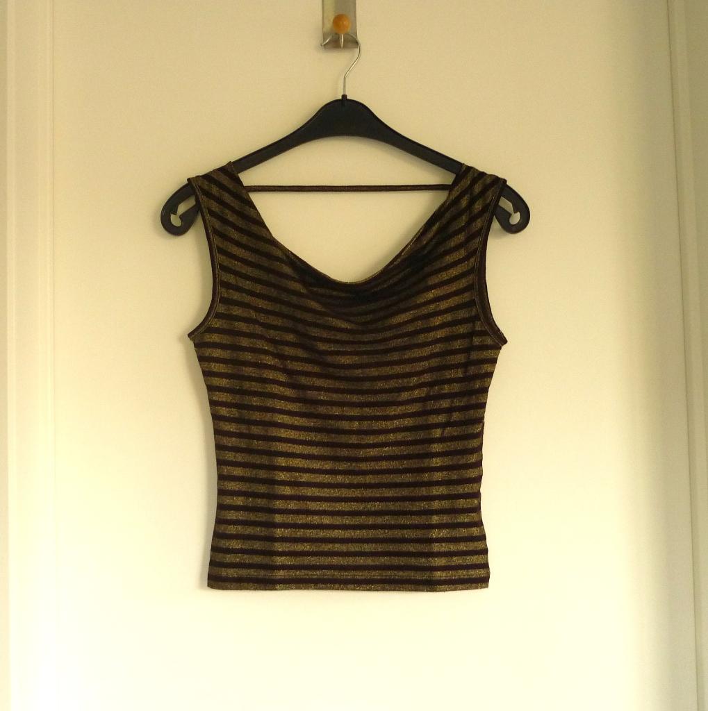 Bruin gouden glitter strepen top met open rug Maat 36, Enlèvement ou Envoi, Taille 36 (S), Brun