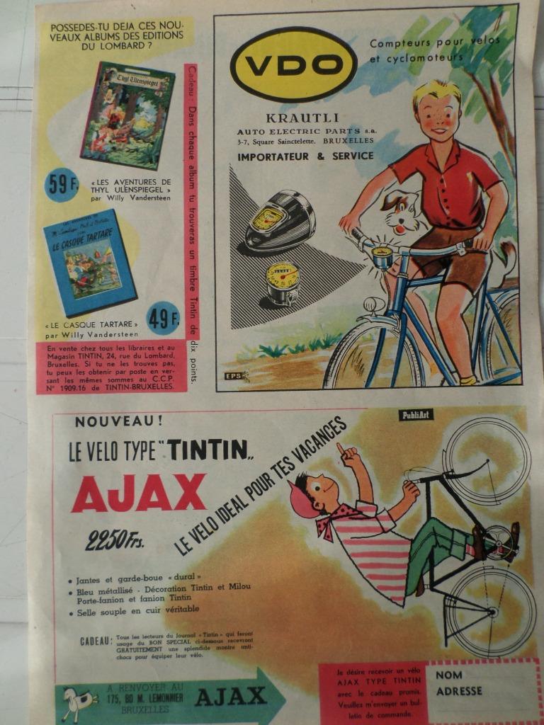 Vélo Ajax - publicité - supplément journal tintin - 1955, Enlèvement ou Envoi, Utilisé, Autres types