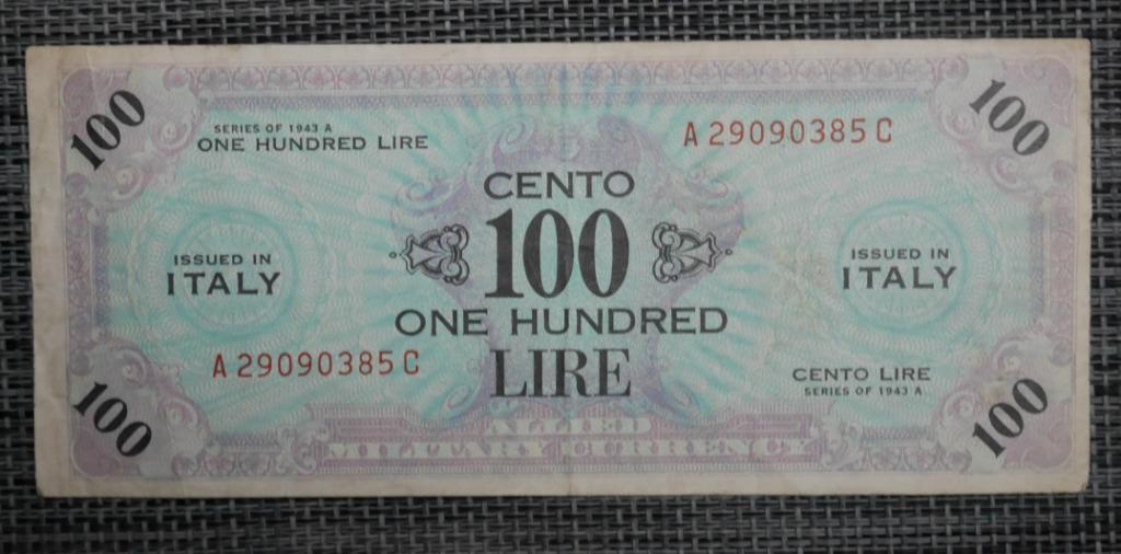 Bankbiljet 100 Lira Italië 1943 MILITAIRE VALUTA A/C, Postzegels en Munten, Bankbiljetten | Europa | Eurobiljetten, Ophalen of Verzenden