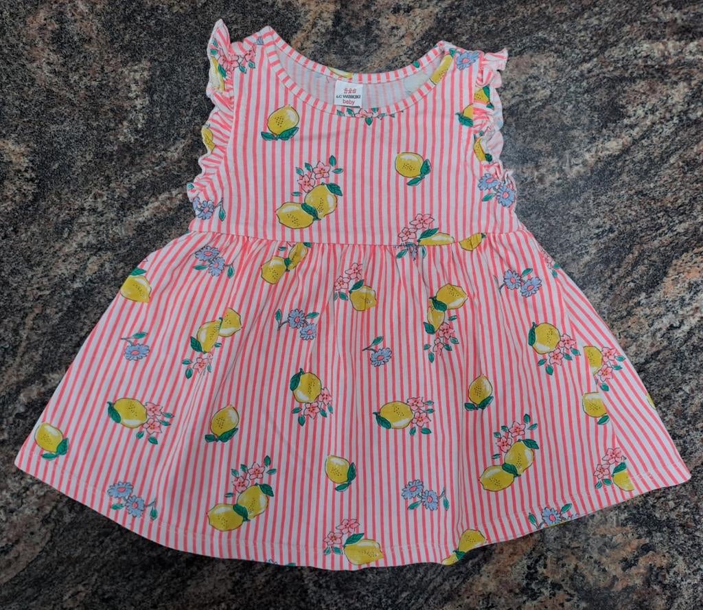 Taille 68-74 robe rayures roses fluo et blanches Citrons, Robe ou Jupe, Enlèvement ou Envoi, Lc waikiki, Comme neuf