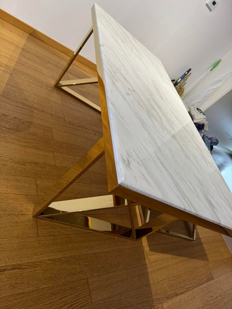 TABLE À MANGER EN MARBRE 200X90 + 6 CHAISES MODERNES BEIGE, Enlèvement, Comme neuf