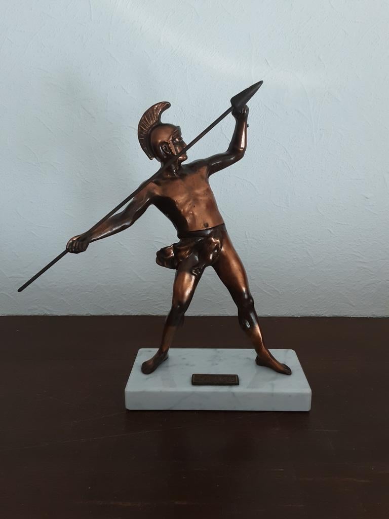Koperen Achilles op marmer, Antiek en Kunst, Kunst | Beelden en Houtsnijwerken, Ophalen of Verzenden