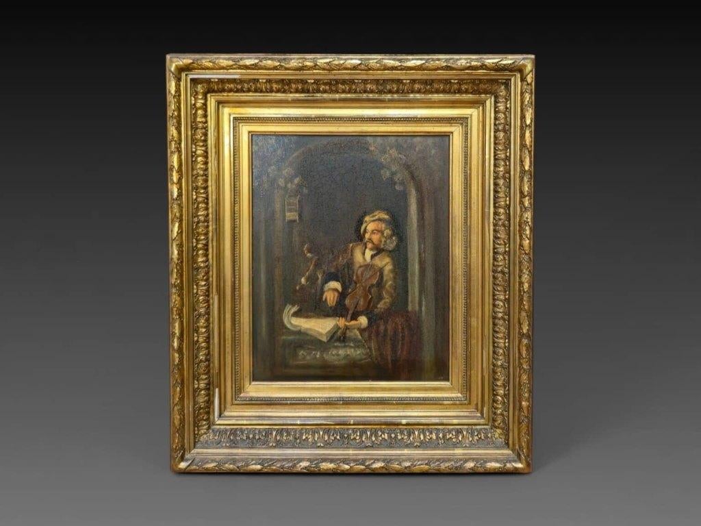 Anonyme, tableau joueur de violon, huile sur panneau, Enlèvement ou Envoi