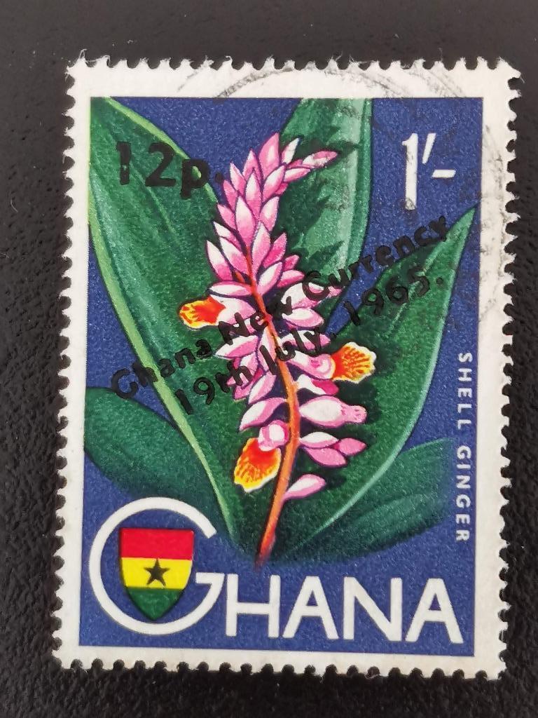 Ghana 1965 - opdruk new currency - bloemen, Ophalen of Verzenden, Gestempeld