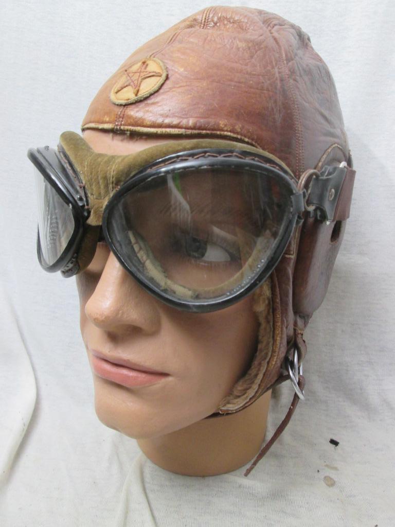 Japanse leren vliegercap winteruitvoering met bril Cat-Eye., Verzamelen, Militaria | Tweede Wereldoorlog, Ophalen of Verzenden