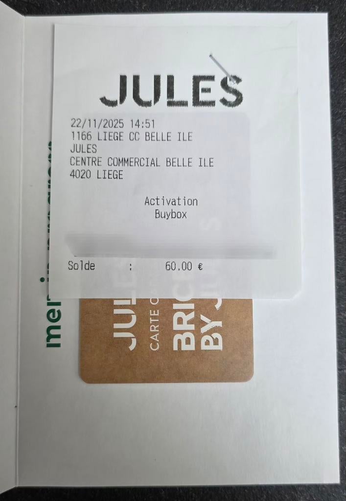 Bon d'achat magasin JULES 60€