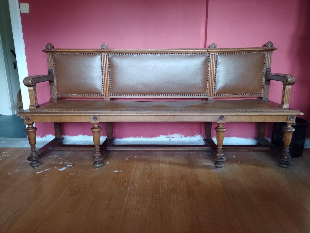 Banquette / canapé cuir et bois, Ophalen