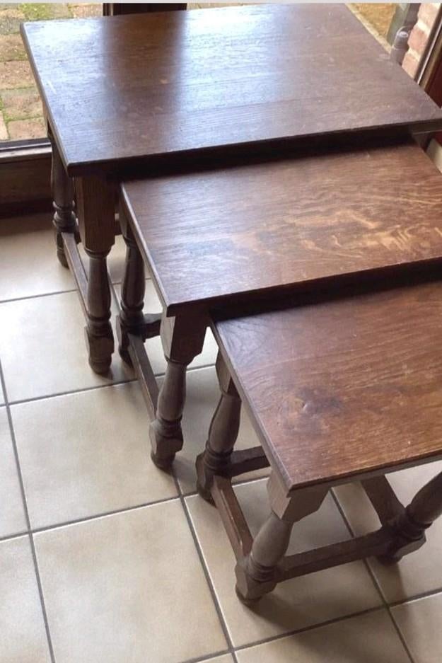 💠 Disponible tables gigogne bois rétro pour salon véranda, Enlèvement