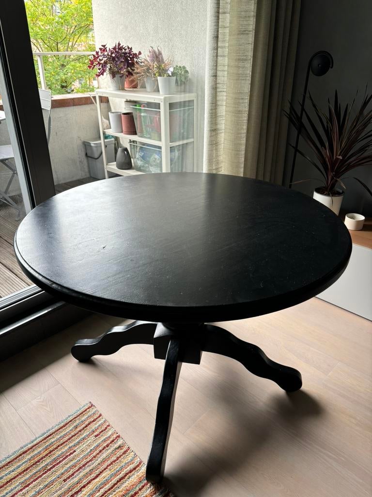 Zwarte ronde eettafel te koop, Ophalen, Zo goed als nieuw, Vier personen, Rond